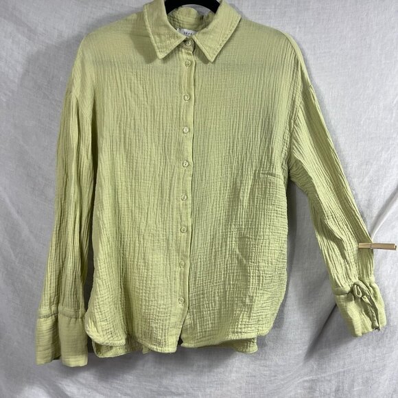 Lush Cotton Gauze Open Back Long Sleeve Top Womens S Chartreuse Boho Cottage - Picture 2 of 12